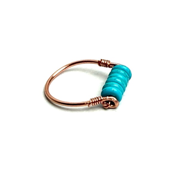 Hand Crafted Copper Wire Line Ring Turquoise Wagnerite Stone Beads NEW Size 8 - Picture 8 of 8